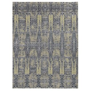 Shahbanu Rugs Butter Yellow, Wool and Silk, Transitional Design, Hand ...