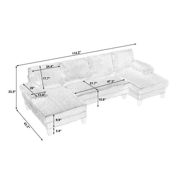 Homy Casa U-Shaped Velvet Sectional Sofa with Double Chaise, Pocket Spring Cushions and Armrest Pockets for Living Room