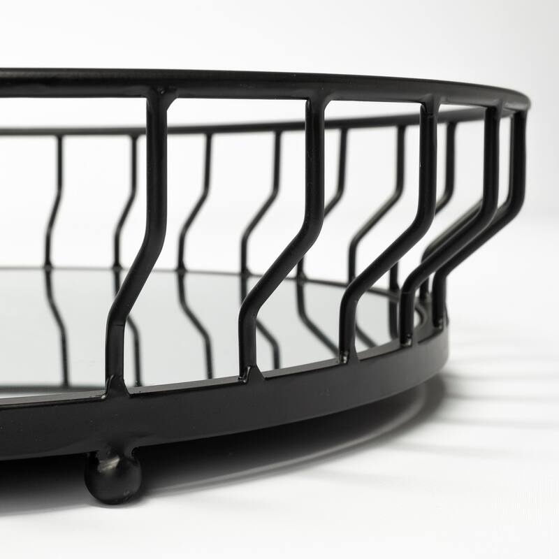Helena 20L x 20W Black Metal Mirrored Bottom Round Serving Tray - 19.9L x 19.9W x 3.9H