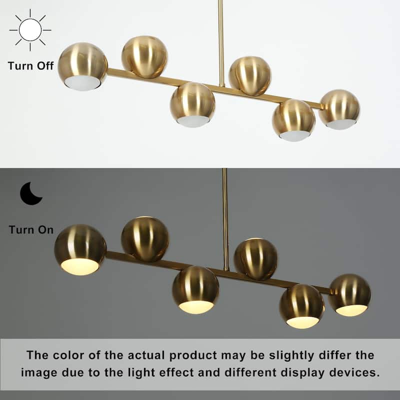 Modern 6-Light Gold LED Chandelier Metal Linear Island Lights for Dining Room