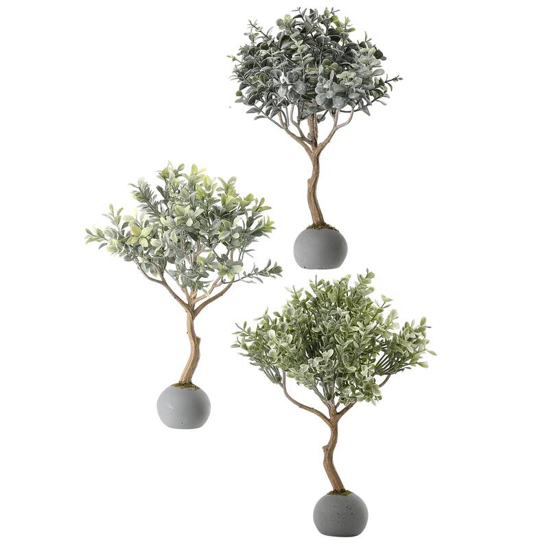 Plastic Frost Boxwood Topiary In cement Ball 11" 3 Piece Set