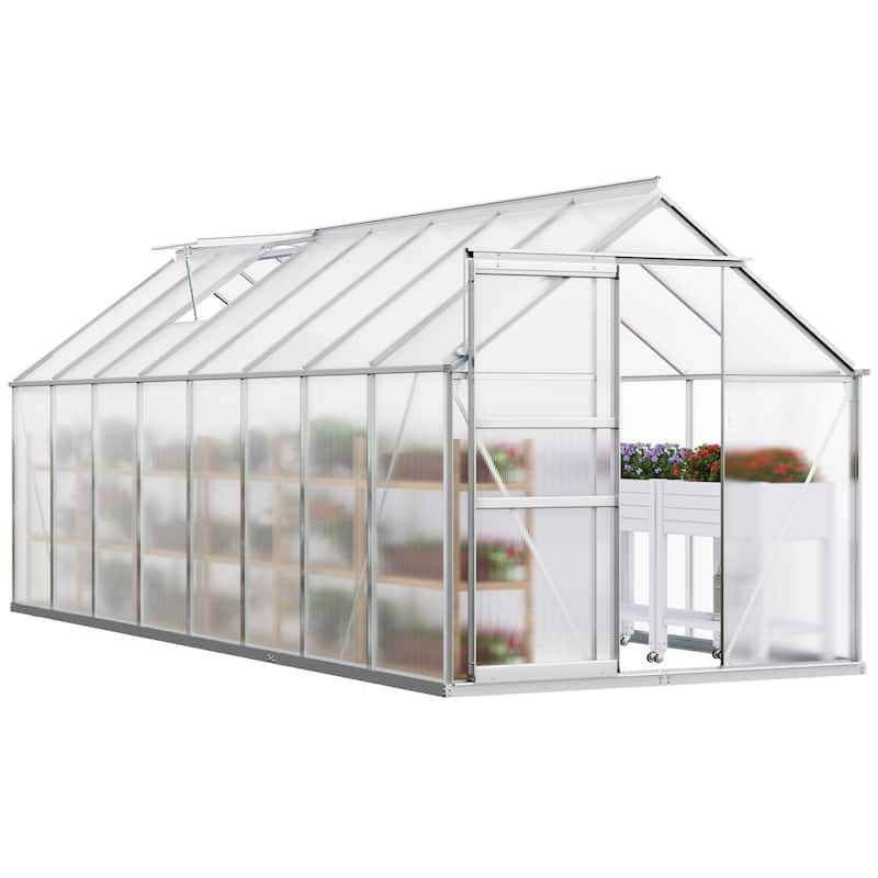 Moasis 6'W X 4/6/8/10/12/16'D Dual-wall PC Walk-in Hobby Greenhouse with Aluminum Frame