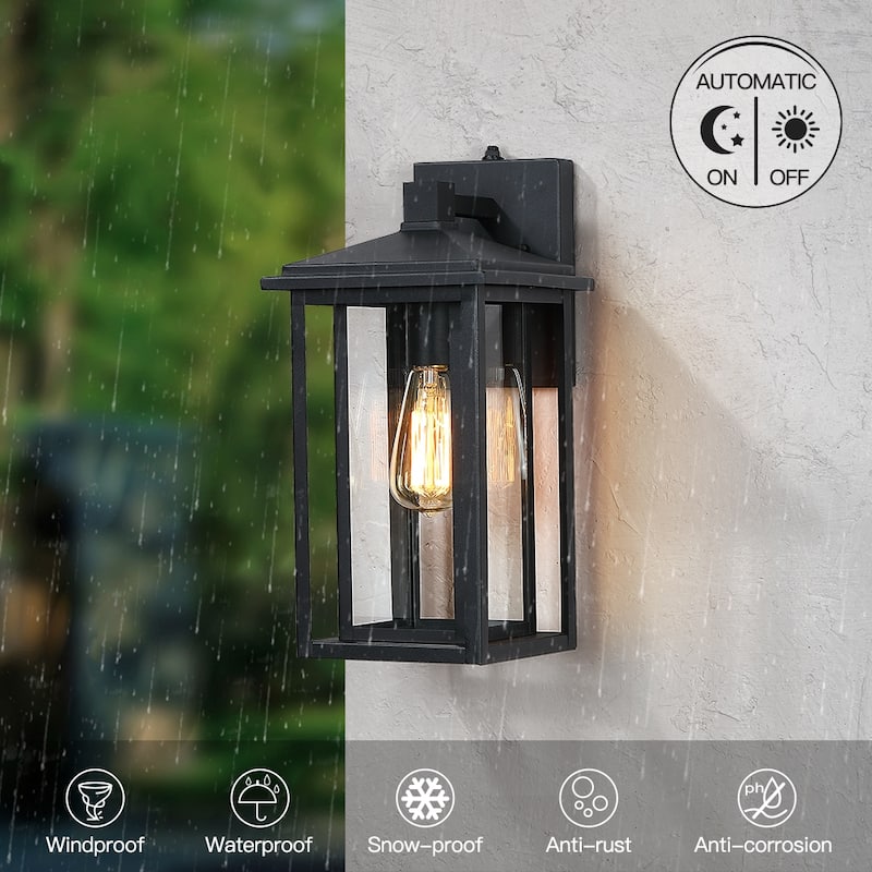 1-Light Black Dusk to Dawn Outdoor Wall Light - 15.6"H