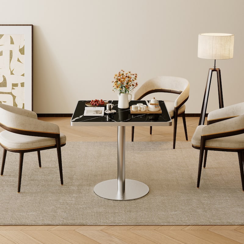 Square Modern Dinning Table 31.5 inches Bistro Table Tulip Table with Faux Marble top, Sturdy Metal Frame Diameter
