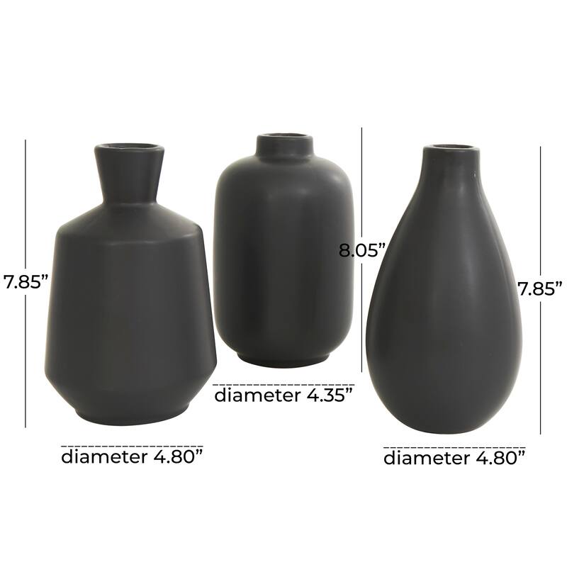 White, Gray, Cream or Black Ceramic Marble Inspired Vase with Varying Shapes (Set of 3)