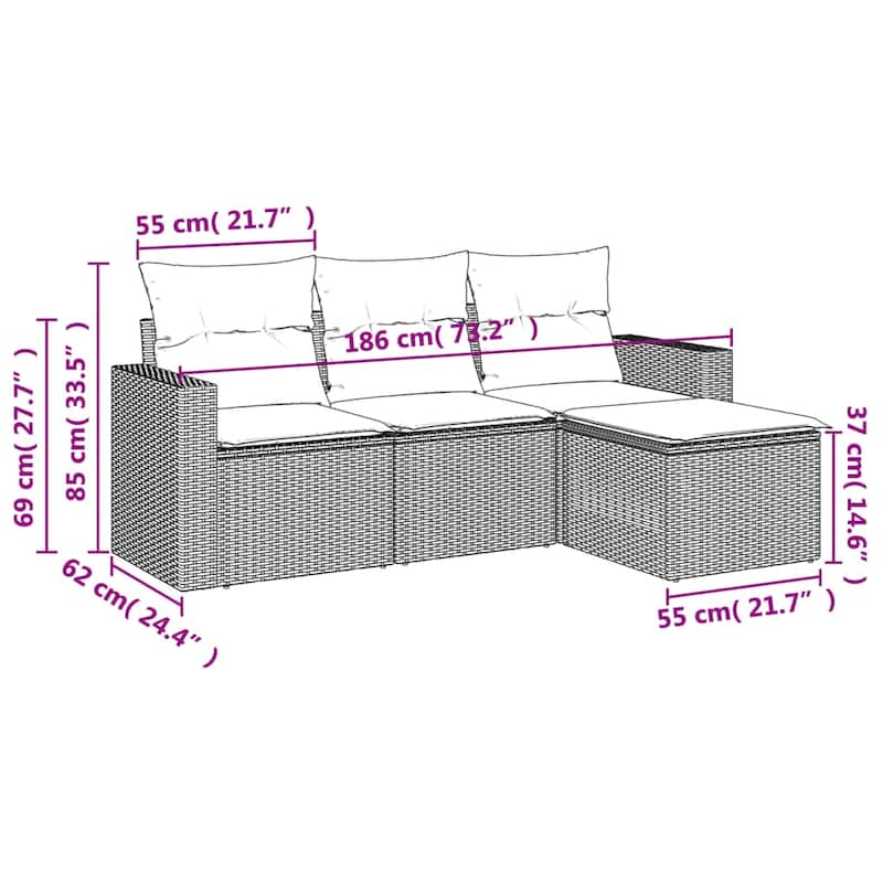 vidaXL Garden Sofa Set Beige - 25.8 x 24.4 x 27.2