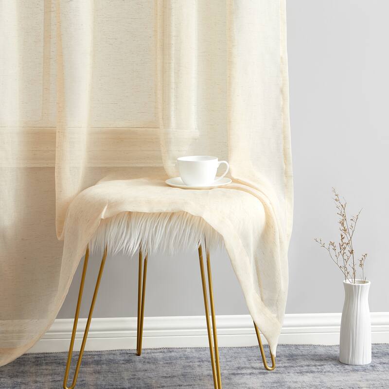 HLC.me Sierra Burlap Flax Linen Semi Sheer Light Filtering Transparent Window Grommet Thick Curtains Panels - Set of 2