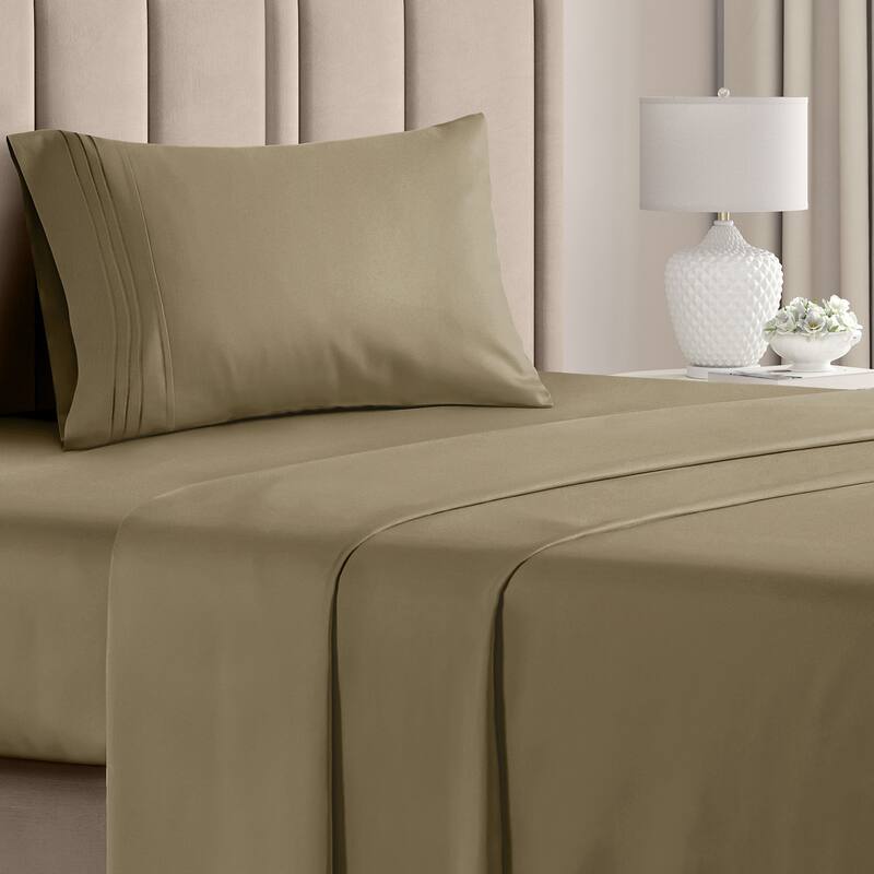 CGK Linens 4 Piece Solid Microfiber Deep Pocket Soft Bed Sheet Set - Twin - Khaki
