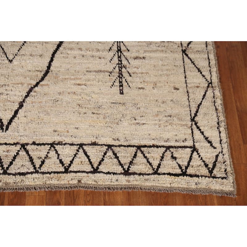 Geometric Grey Moroccan Oriental Area Rug Hand-Knotted Wool Carpet - 6'11" x 9'7"