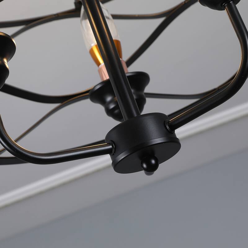 Modern Black Iron Frame 3-Light Semi Flush Mount Lighting Fixture