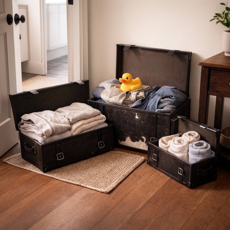 Storage Trunks with Buckle Detail - Set of 3 - 17", 15", 11" Multi - 27.0"