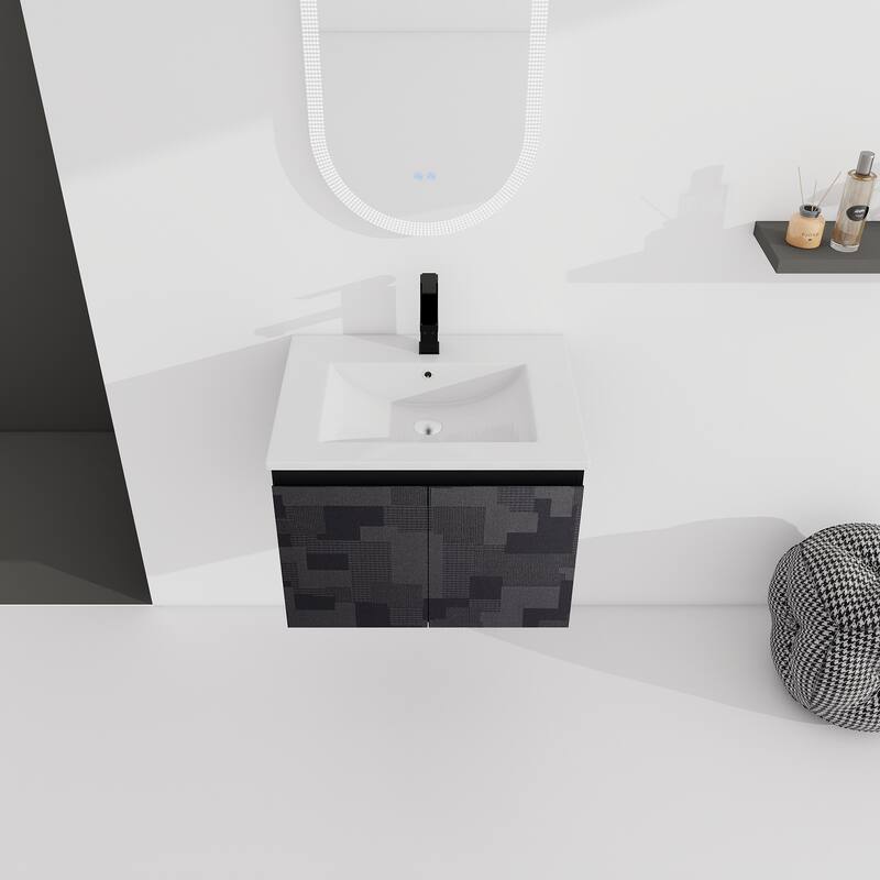 Plywood Wall Mounting Bathroom Vanity Set in Black with Integrated Ceramic Sink