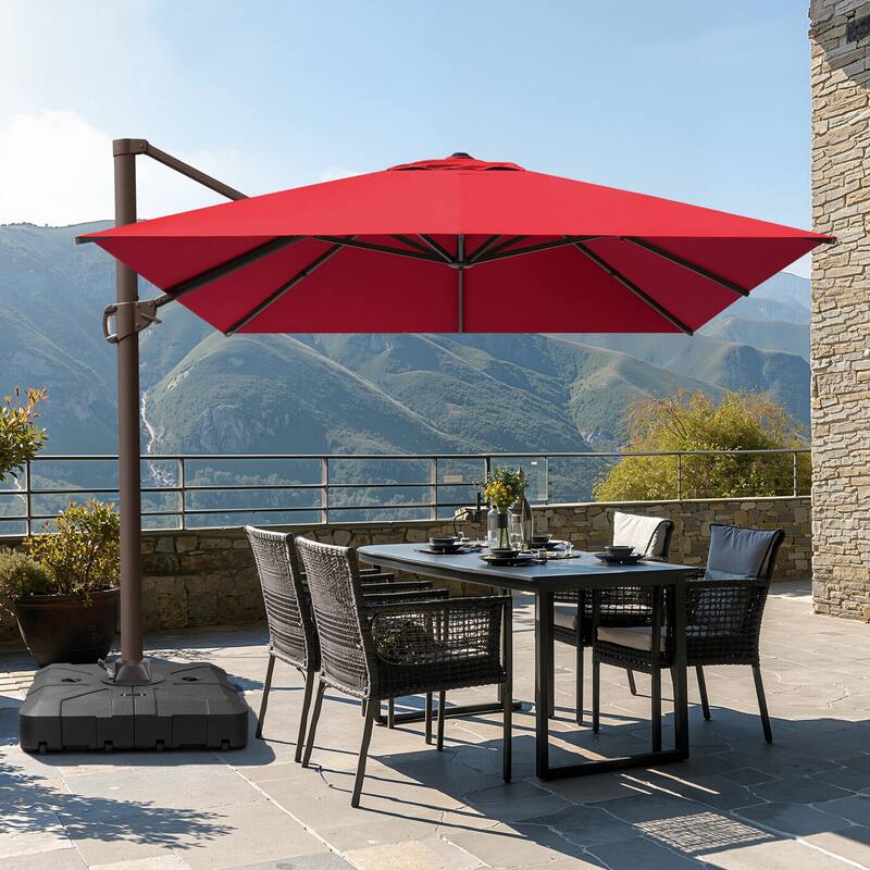 Outdoor 10x12.5 FT Patio Cantilever Umbrella with Weighted Base - Red