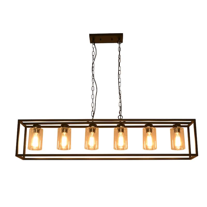 6 Lights Island Lighting Black Dining Room Chandelier Farmhouse Hanging Light Fixture