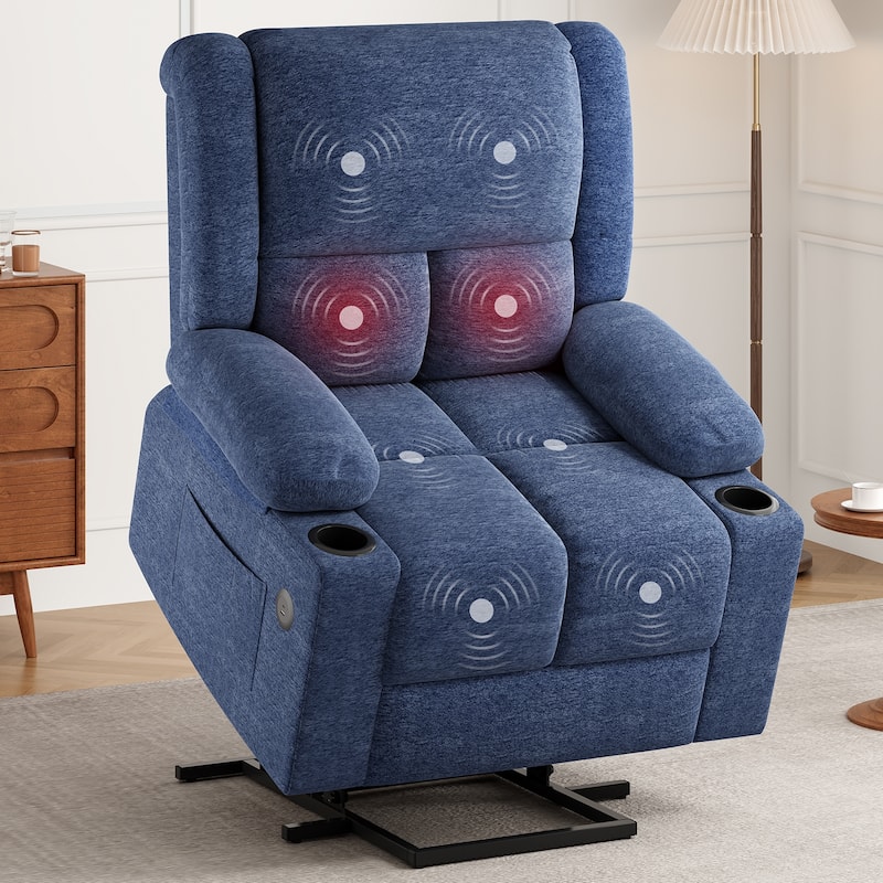 Power Lift Recliner Chair with Massage and Heat for Elderly People, USB Ports and Cup Holders