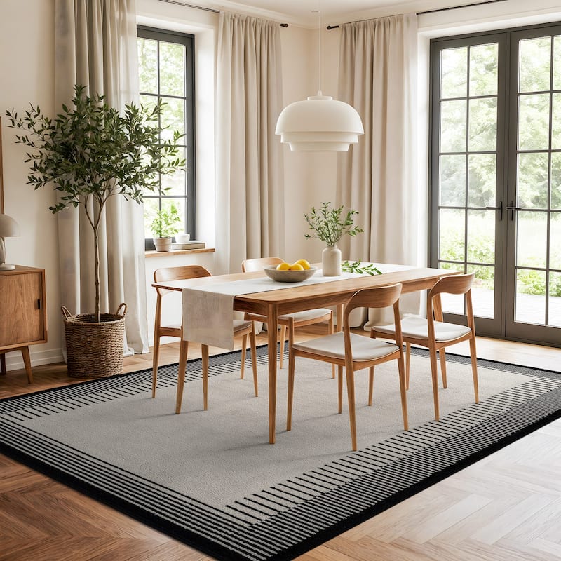 World Rug Gallery Modern Abstract Bordered Area Rug for Living Room, Bedroom, or Entryway - Low Pile Indoor Rug