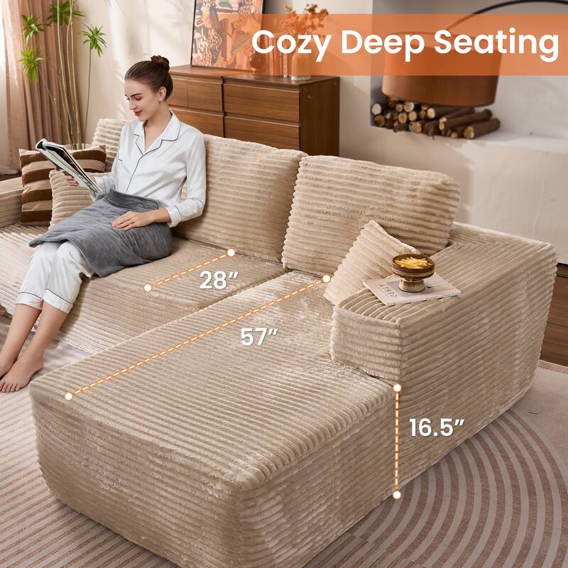 XIZZI Modern Plush Sectional Chaise Couch with Bean Bag Chair