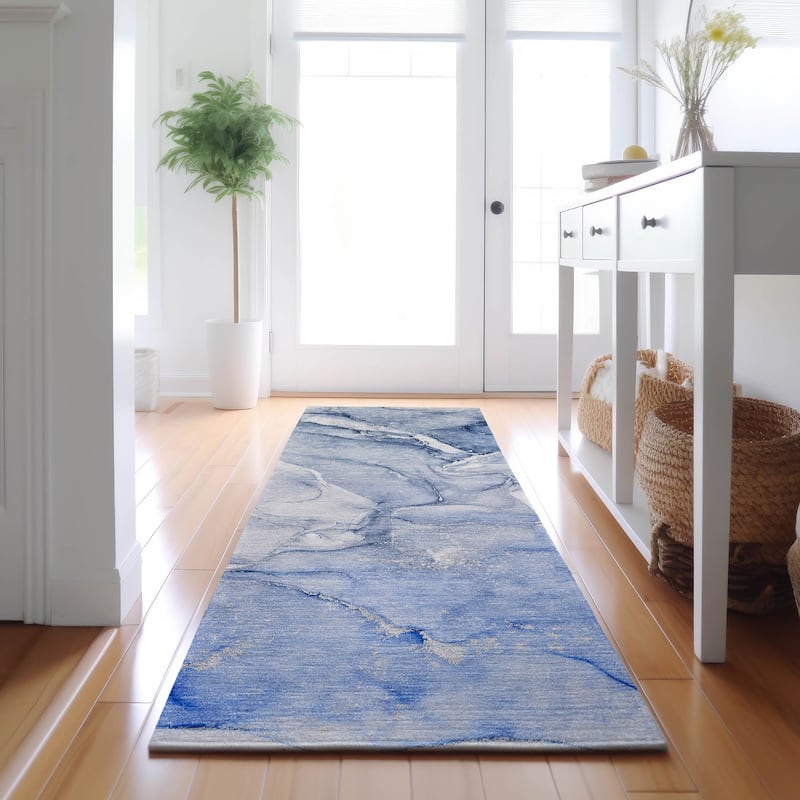 Premium Washable Super Soft Abstract Contemporary Mayfield Rug - Navy - 2' 3" x 7' 6" - Runner