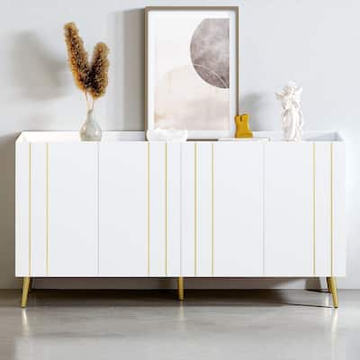 Luxurious Shoe Cabinet & 70" TV Stand, Minimalist Sideboard with Gold-Line Doors, 4 Adjustable Shelves, 62.9" W