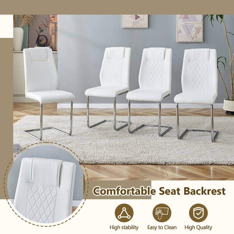 Table and chair set, Luxurious Sintered Stone Dining Table Set - 6 High-quality PU Chairs With Arched Metal Legs