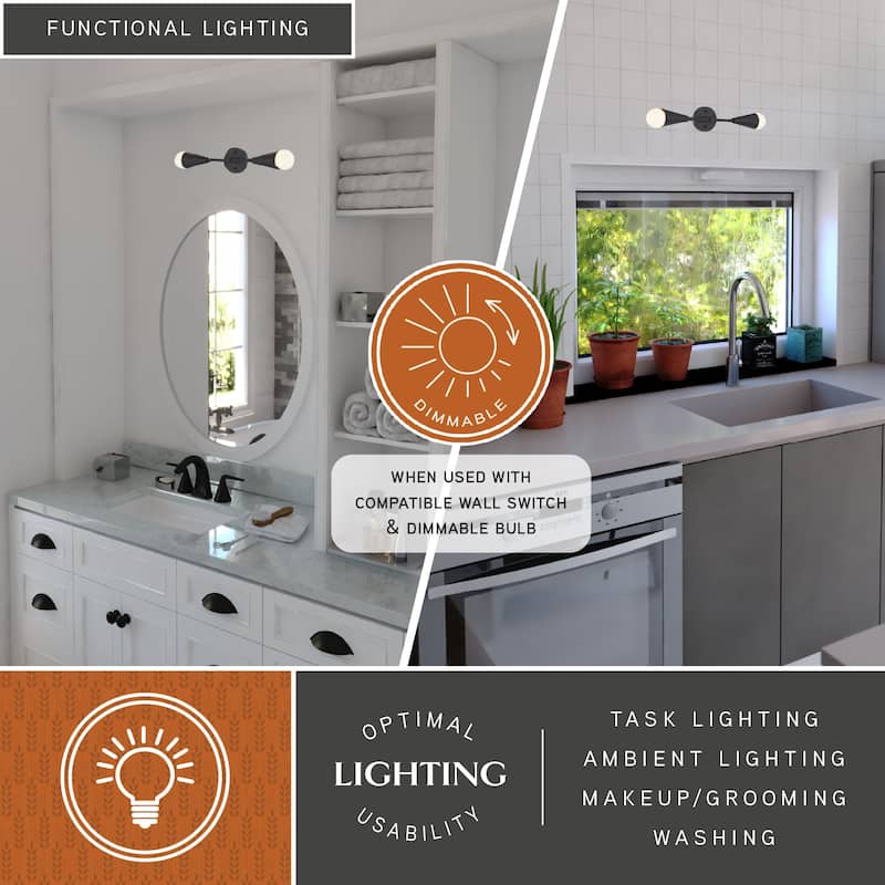 Zurich 2-Light 18 in. Modern Contemporary Bathroom Vanity Wall Fixture, Metal Cone Shade, Dimmable, LED Compatible