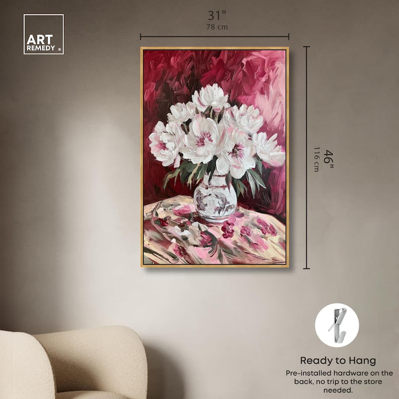 Peonies on Ruby Tide Canvas by Art Remedy