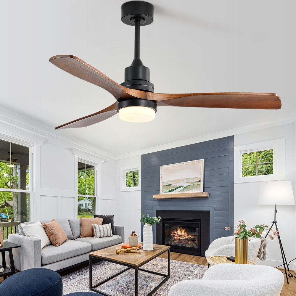 52 and 60 Noiseless Walnut Wood Ceiling Fan with Remote Control,Light  Integrated Optional - 52 Inch - On Sale - Bed Bath & Beyond - 35428223