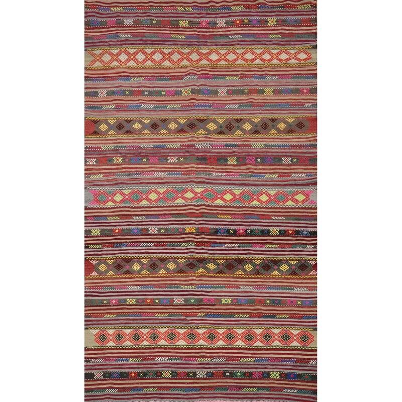 Hand Woven Oriental 100% Wool Carpet Southwestern Tribal Multi-Colored Kilim Area Rug - 8' 11'' X 5' 6''