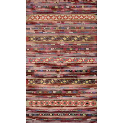 Hand Woven Oriental 100% Wool Carpet Southwestern Tribal Multi-Colored Kilim Area Rug - 8' 11'' X 5' 6''