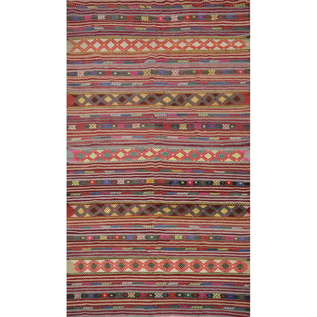 Hand Woven Oriental 100% Wool Carpet Southwestern Tribal Multi-Colored Kilim Area Rug - 8' 11'' X 5' 6''