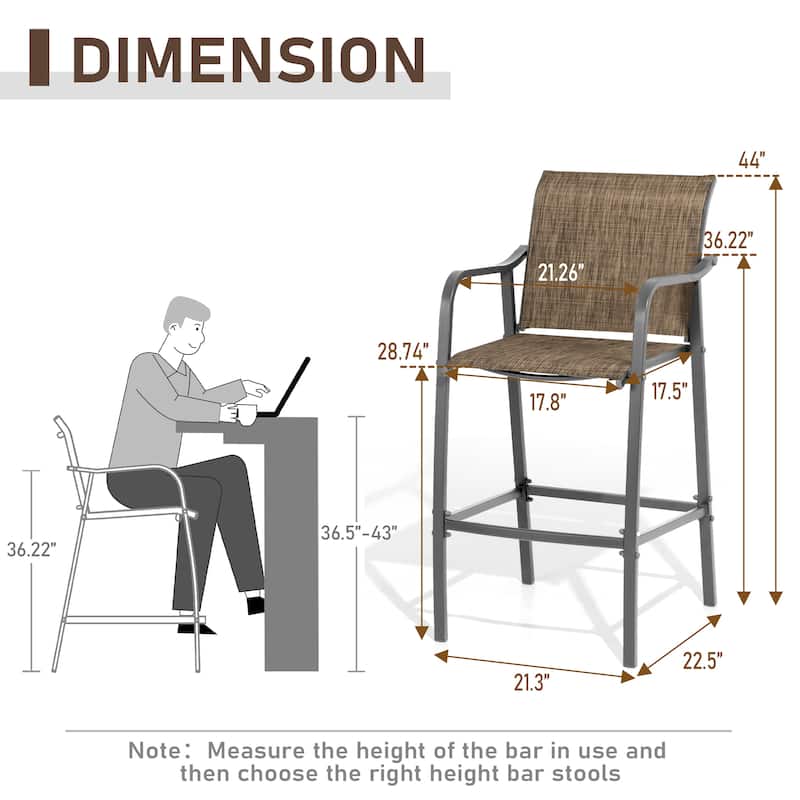 Pellebant Outdoor Bar Height Barstools Patio Bar Stools Chairs - 22.5 " D x 21.3 " W x 44 " H