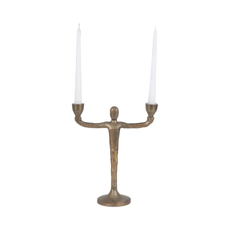 Metal Abstract Human Taper Candle Holder - Gold, 12 in.