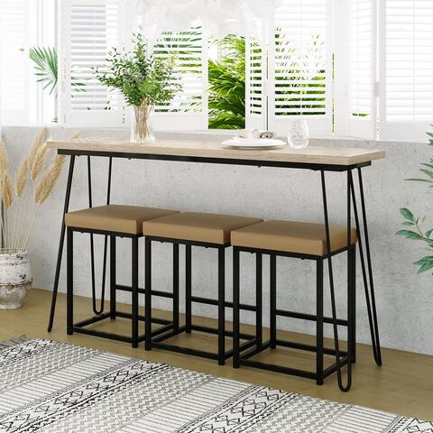 Merax 4 Pieces Counter Height Extra Long Dining Set with 3 PU Stools