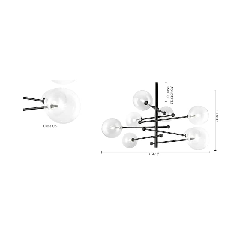 8-Light D47.2" Matte Black Frame Chandelier with Clear Glass Shades