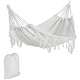 preview thumbnail 2 of 7, Outsunny Brazilian Style Hammock Extra Large Cotton Hanging Camping Bed with Carrying Bag, for Patio Backyard Poolside, White