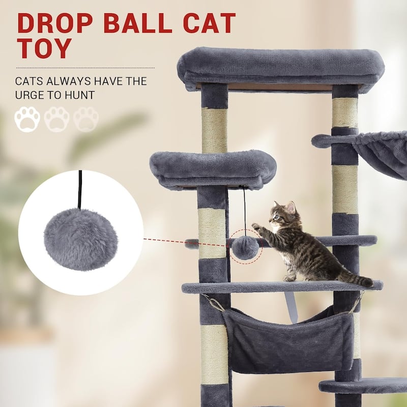 Cat Tree for Large Cats 67 Inches,Multi-Level Cat Tower with Scratching Posts
