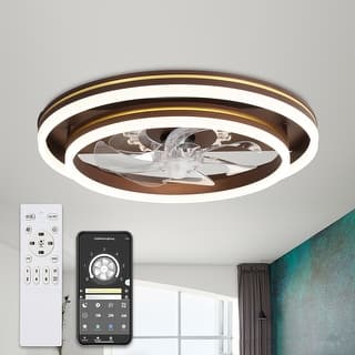 Bella Depot 20" Modern Flush Mount Ceiling Fan with APP Control, 6-Speed Low Profile Reversible Ceiling Fan with Dimmable Light