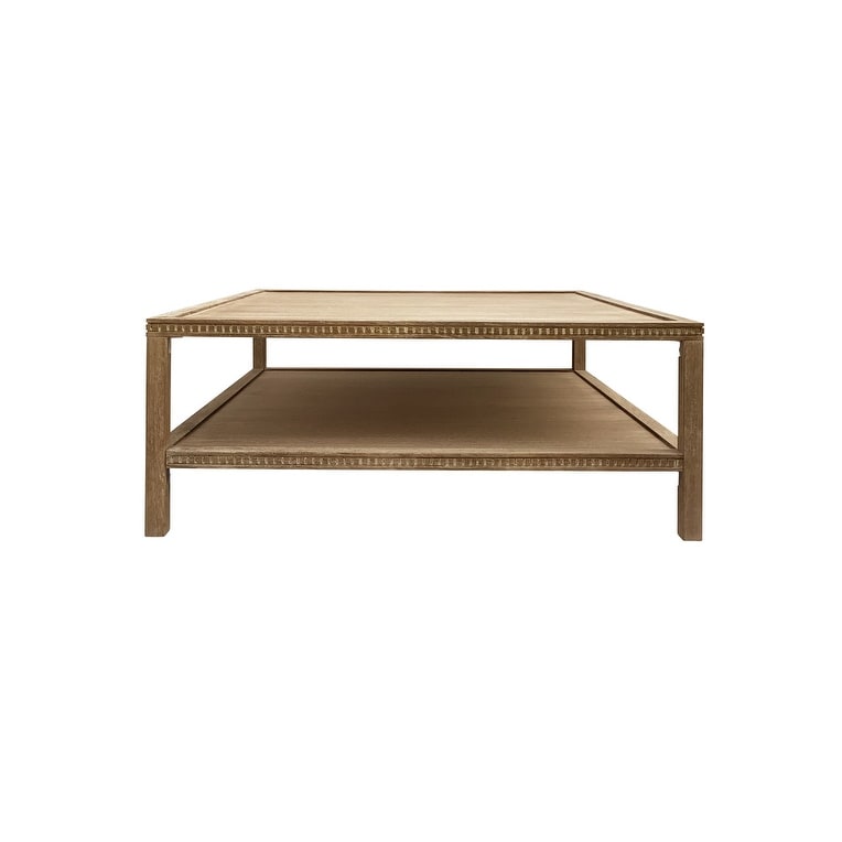 Rohan 42 Inch Square Mango Wood Coffee Table White Wash Finish Warm Minimalist with Shelf
