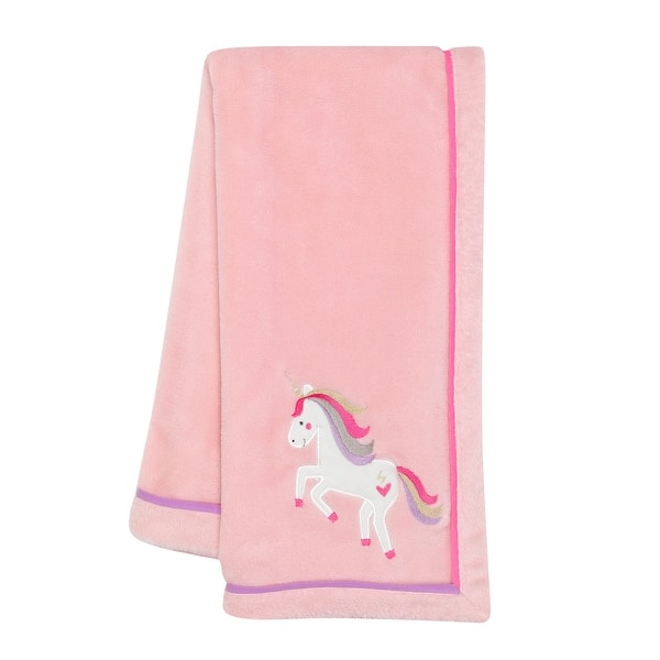 slide 2 of 5, Lambs & Ivy Magic Unicorn Pink/Rainbow Fleece Baby Blanket