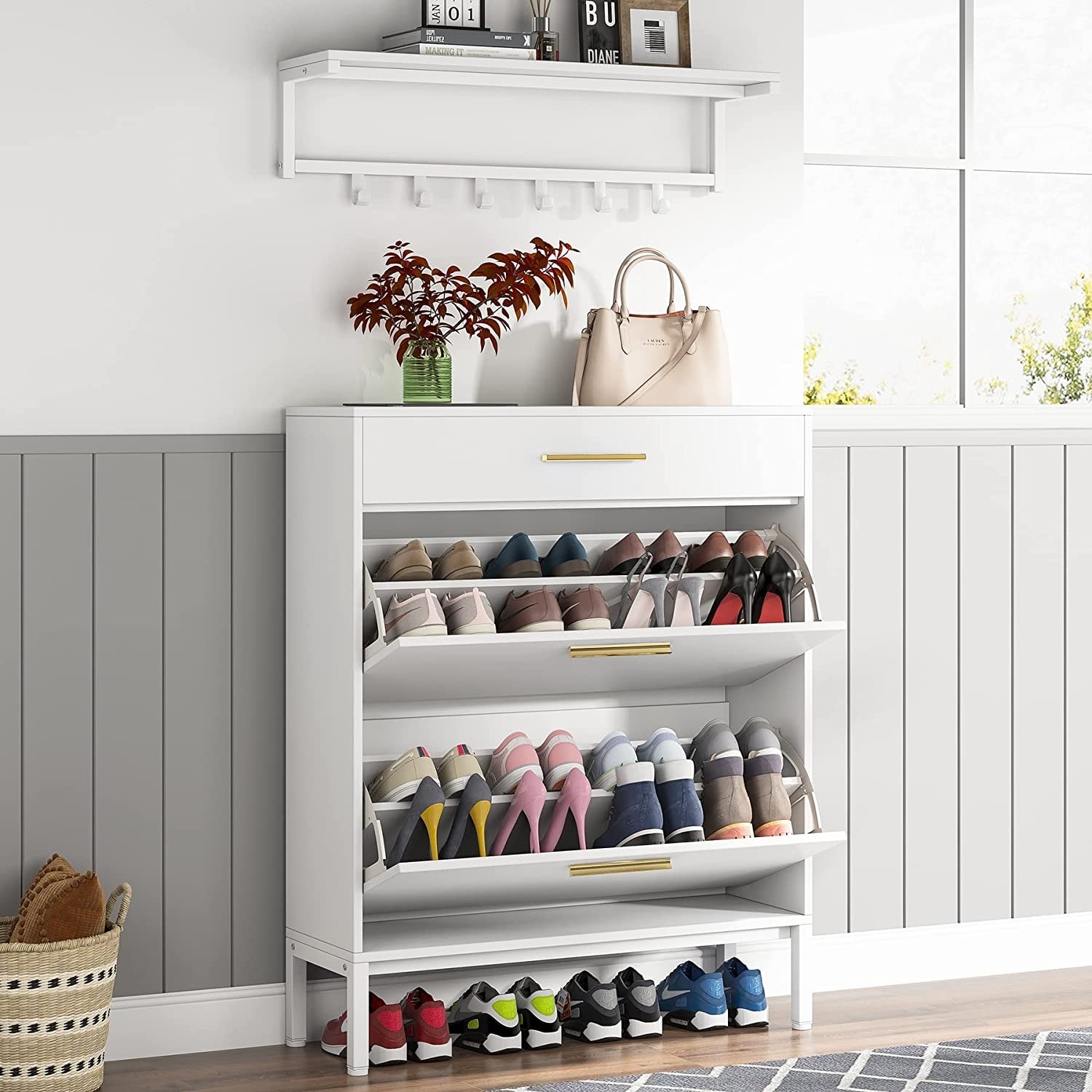 Shoe and coat storage discount cabinet