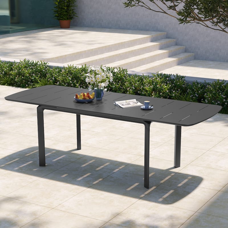 9PC Outdoor Aluminum Expandable Patio Dining Table Extension Table with Floding Chair