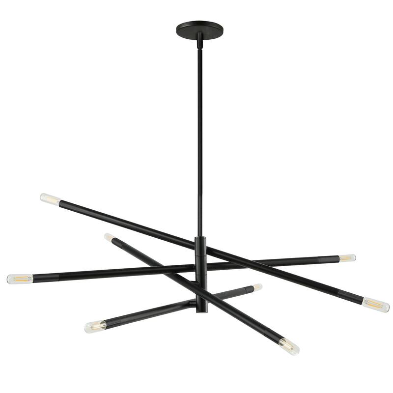 8 Light Pendant Chandelier, Matte Black Lighting for Dining Room - 50