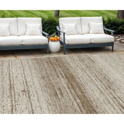 HomeRoots Striped Transitional Rectangle Outdoor Rug
