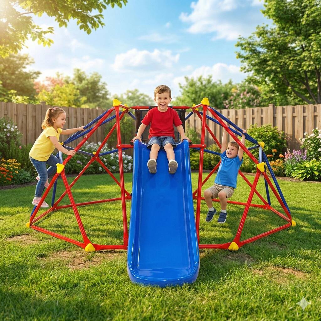 6ft Dome climber with 1.2m slide for age 3+ climber with Climbing Stones