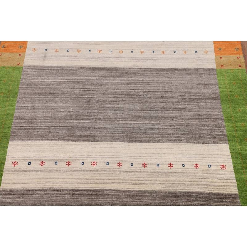 Striped Gabbeh Indian Area Rug Handmade Multi-Color Wool Carpet - 8'1"x 9'7"