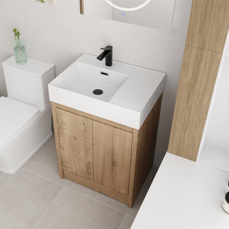 BNK 24/30/48/60 inch Freestanding Resin Sink Bathroom Vanity with Soft Close Door and Adjustable Shelf