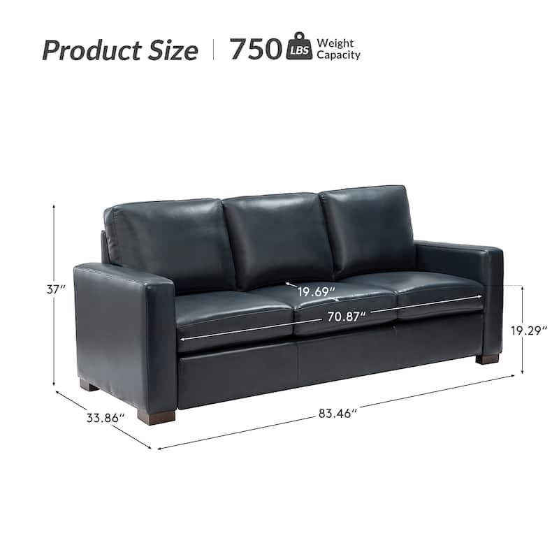 Ernando 83.46" Wide Genuine Leather Sofa with Squared Arms and Pillows