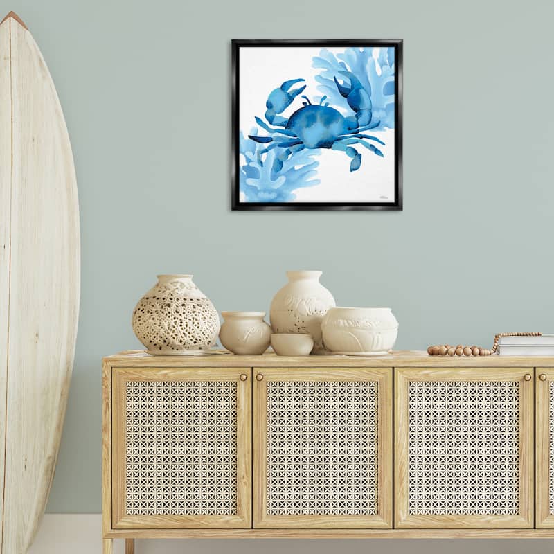 Stupell Blue Tone Crab & Coral Framed Floater Canvas Wall Art Design By Cat Thurman Designs