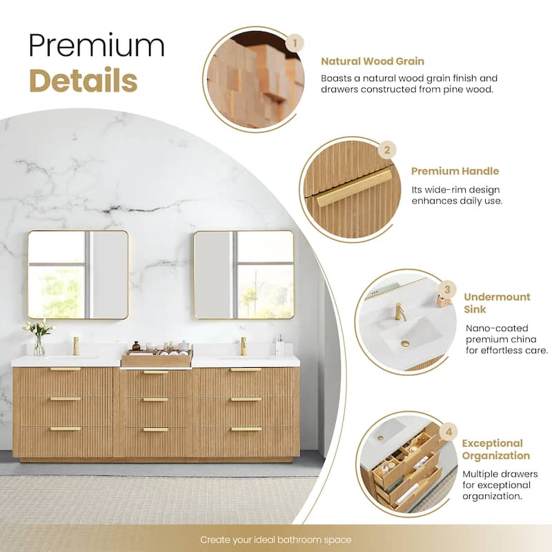 Santarem Double Vanity with Pure White Quartz Stone Top without Mirror