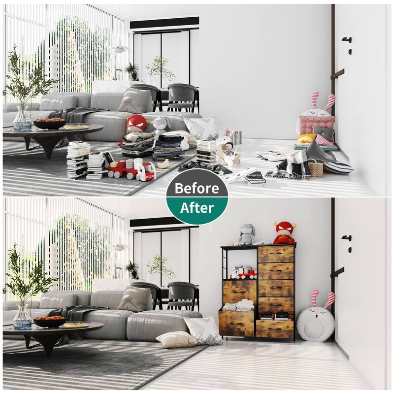 Modern Wide Dresser Storage Tower with 7 Drawers